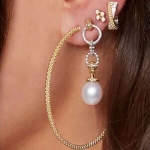 LAGOS Luna 18K Gold silver 925 two tone Pearl dangle drop  Earrings Caviar